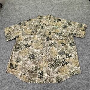 Game Guard Original Camo Button Up‎ Shirt Mens 2XL Beige Green Hunting Cotton